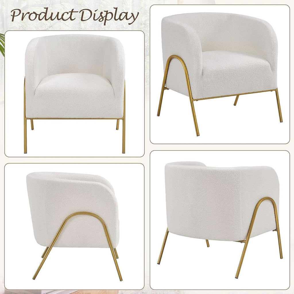 Ivory Boucle Accent Chairs Set Of 2 With Gold Legs-4