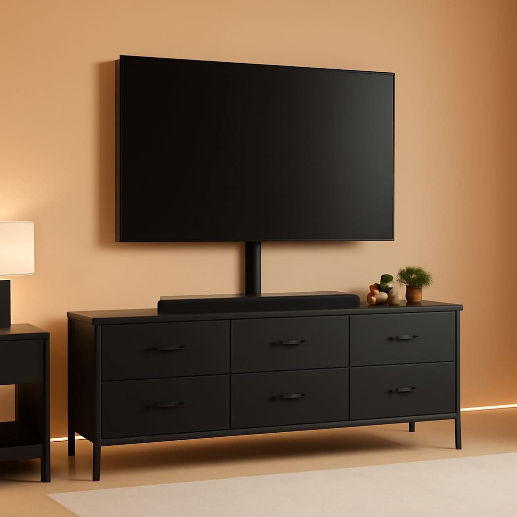 Black TV Entertainment Stand With Adjustable Mount-0