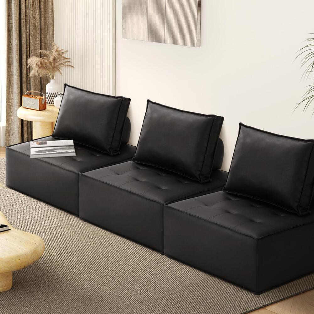 NNEED 3pcs Pu Leather Sofa Couch Black-4