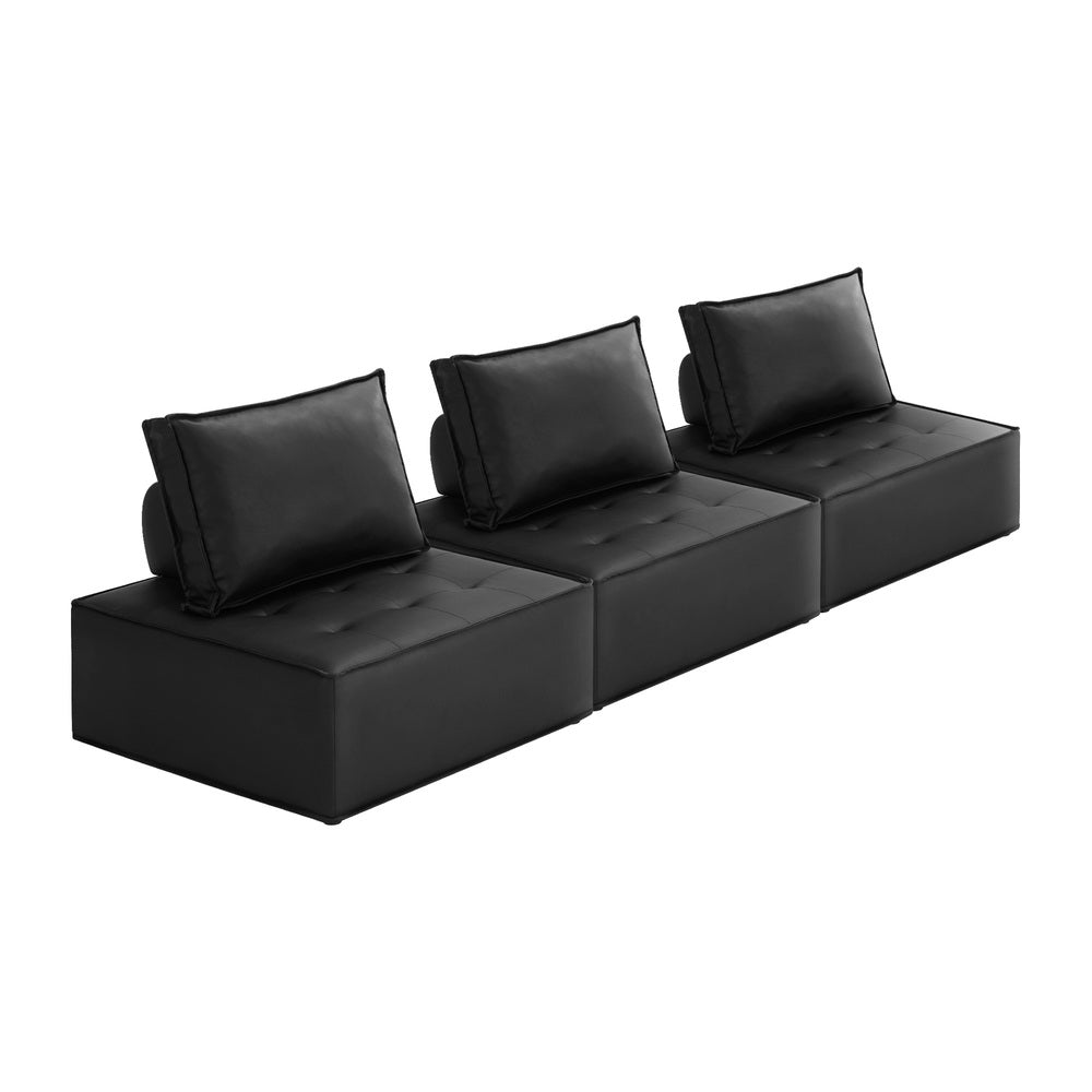 NNEED 3pcs Pu Leather Sofa Couch Black-0