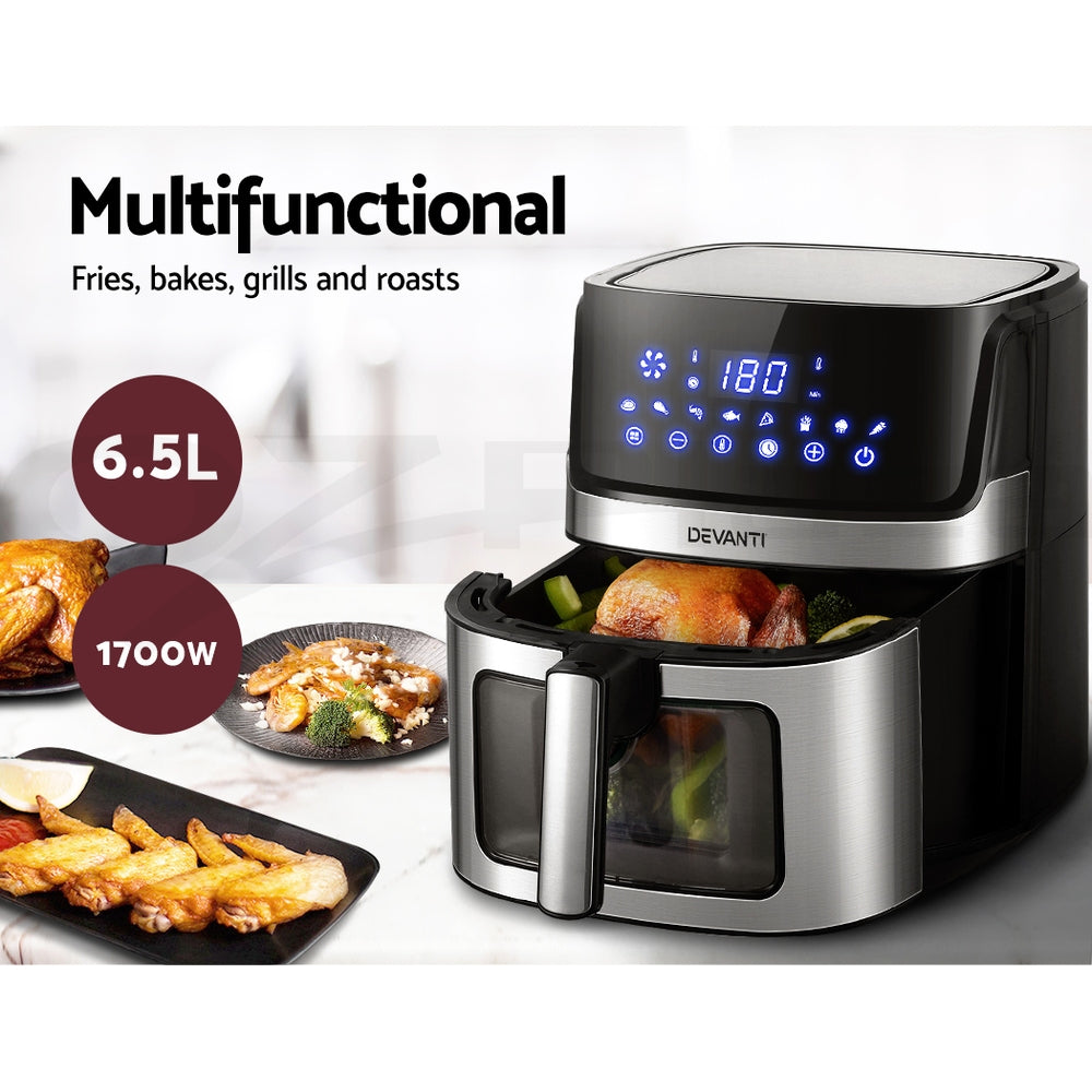 NNEDSZ Devanti Air Fryer 6.5L LCD Fryers Clear Window-4