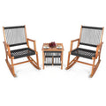 3 Piece Outdoor Wood Patio Furniture Rocking Chair Table Bistro Set-0