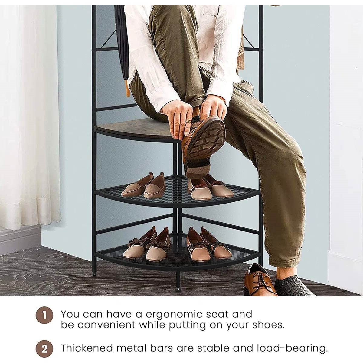 Modern Corner Entryway Hall Tree Shoe Storage Bench Coat Rack-2
