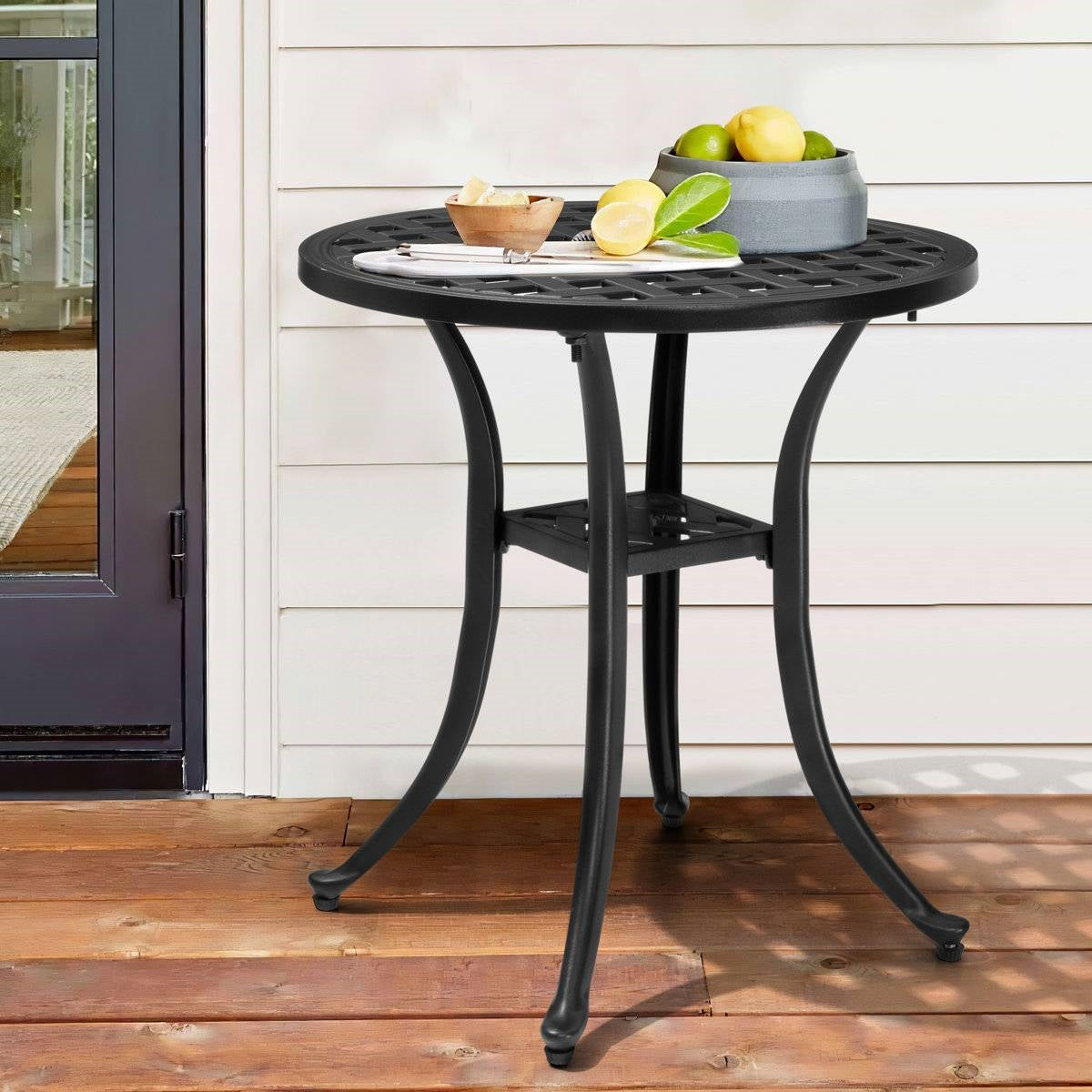 Round Weather Resistant Black Powder Coated Aluminum Outdoor Patio Bistro Table-1