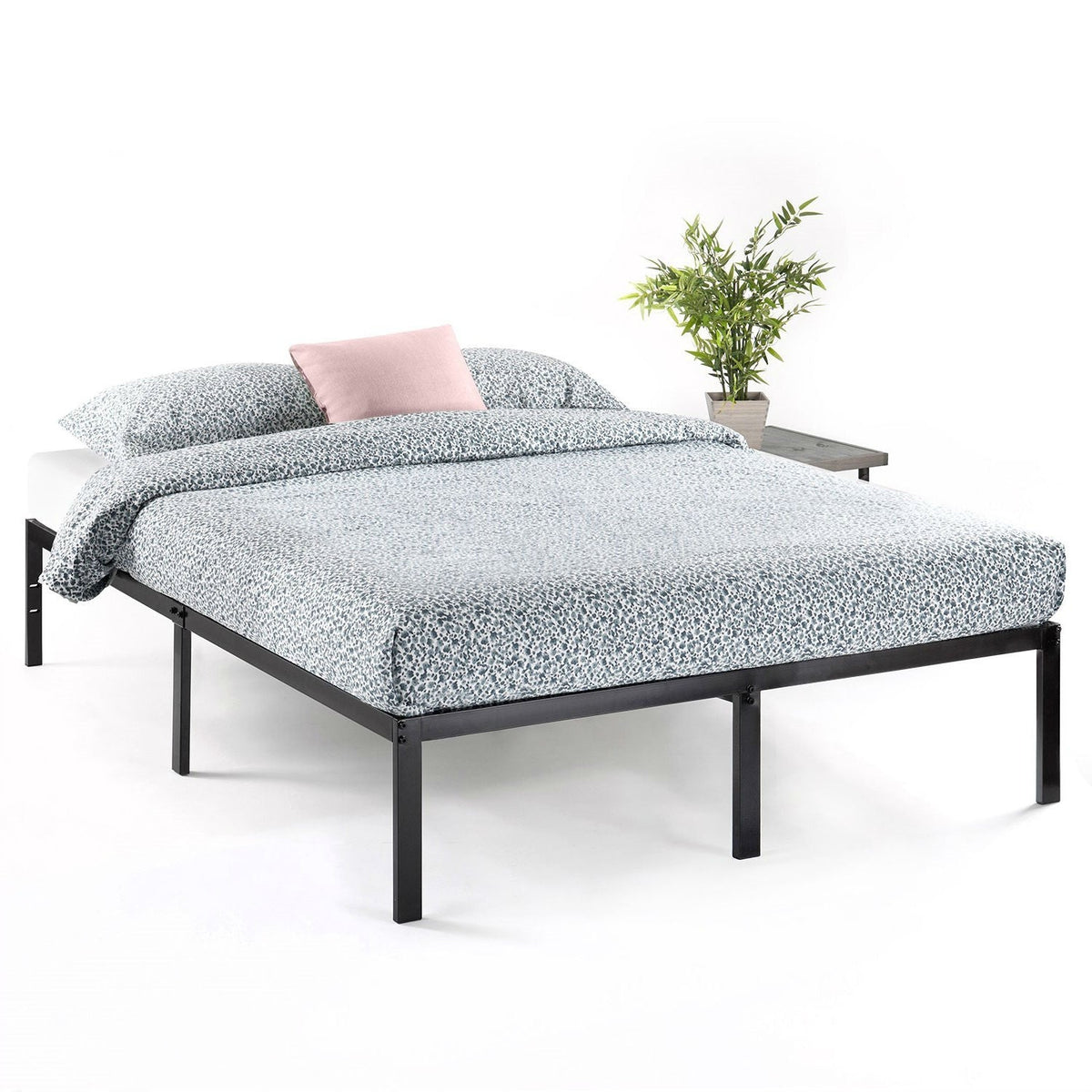 Queen size Sturdy Black Metal Platform Bed Frame with Headboard Attachments-2