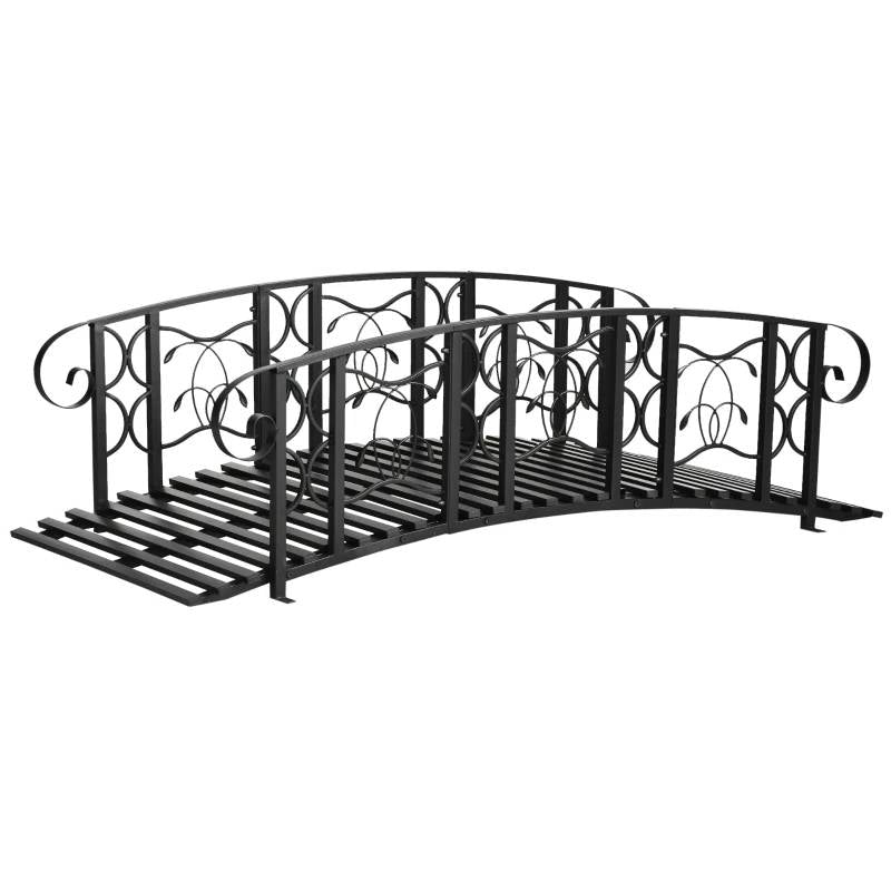 Outdoor Vintage Black Metal Arch 6-ft Garden Bridge with Side-Rails-0