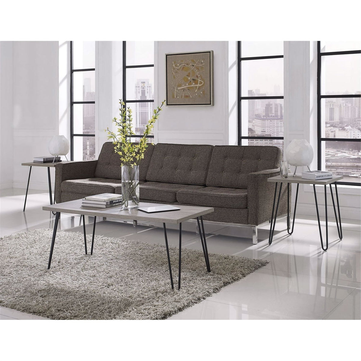 Modern Classic Vintage Style Coffee Table with Wood Top and Metal Legs-2