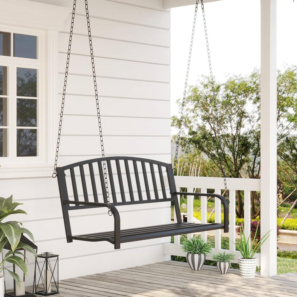 Modern Farmhouse Antique Black 2-Person Metal Outdoor Hanging Porch Swing-1