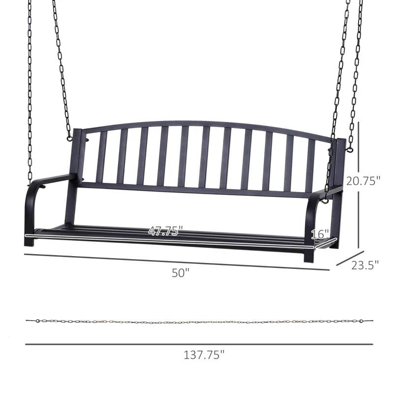 Modern Farmhouse Antique Black 2-Person Metal Outdoor Hanging Porch Swing-4