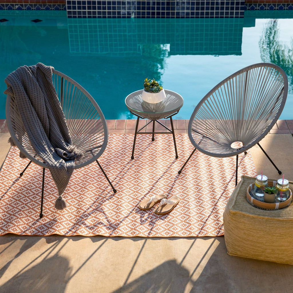 3 Piece Grey Oval Patio Rope Woven Chair Bistro Set-1