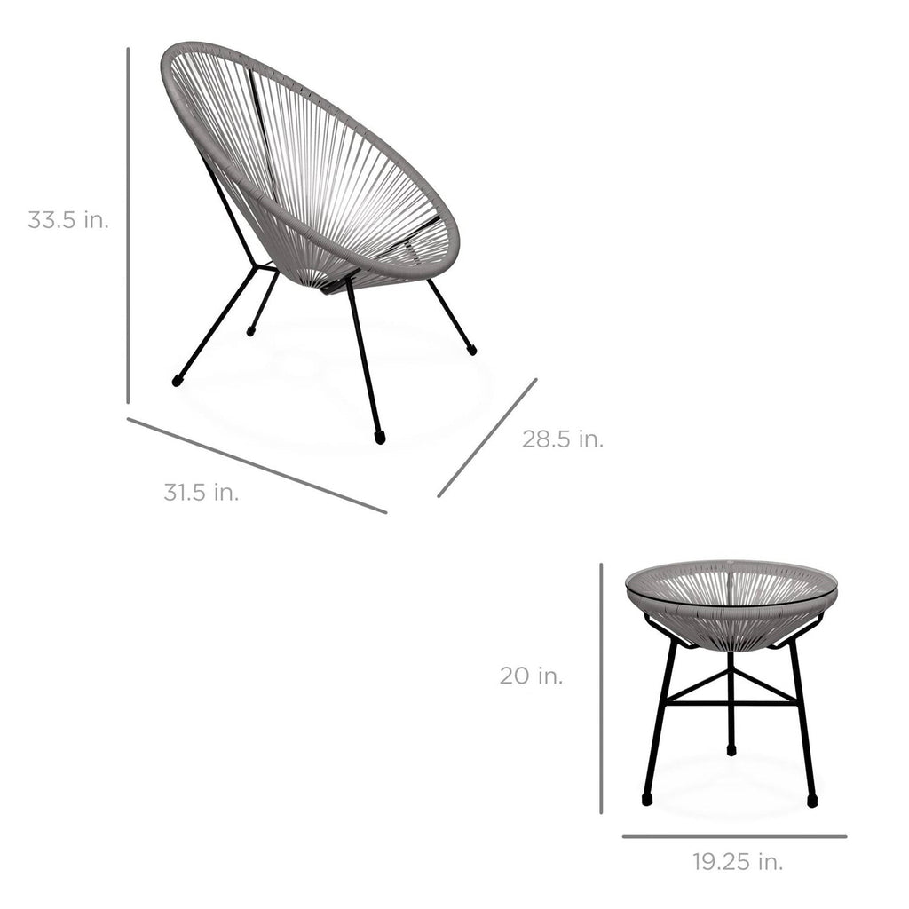 3 Piece Grey Oval Patio Rope Woven Chair Bistro Set-2
