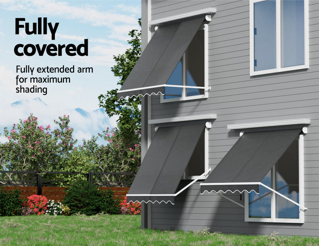 NNEDSZ Retractable Fixed Pivot Arm Window Awning Outdoor Blinds 2.1X2.1M Grey-4