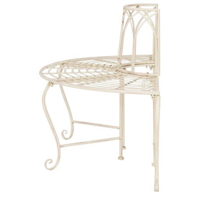 Half-Circle Outdoor Patio Garden Antique White Wrought Iron Tree Bench-4