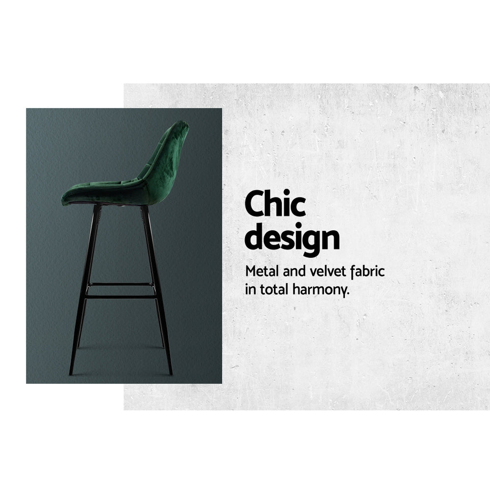 NNEDSZ Set of 2 Velvet Bar Stools - Green-2