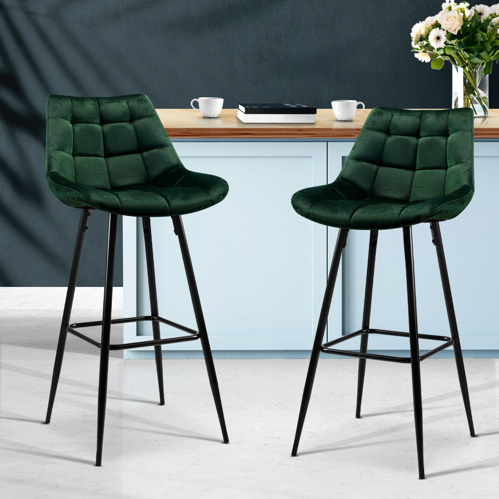 NNEDSZ Set of 2 Velvet Bar Stools - Green-3