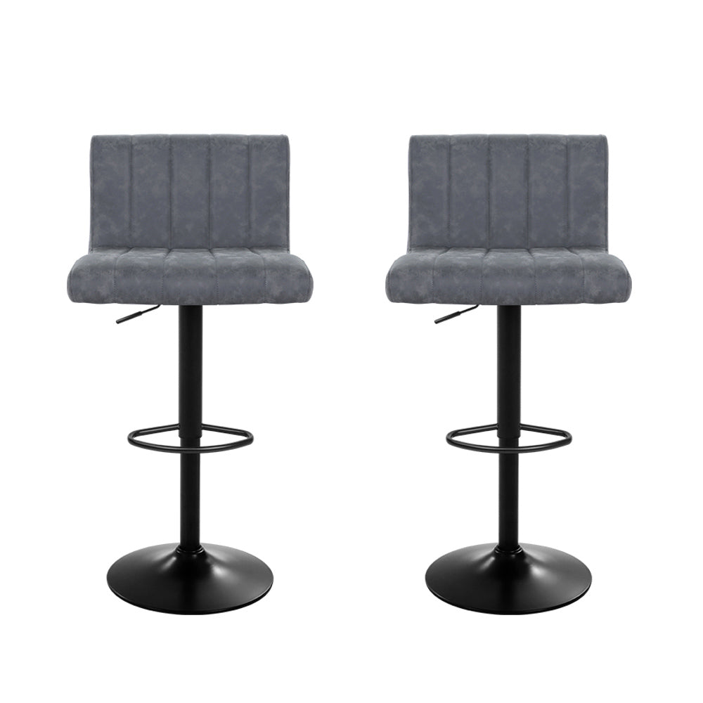 NNEDSZ Set of 2 Bar Stools PU Leather Line Style - Grey-2