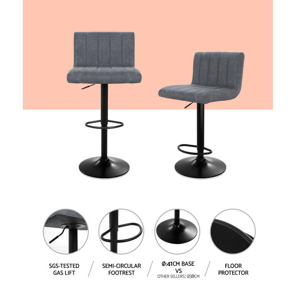 NNEDSZ Set of 2 Bar Stools PU Leather Line Style - Grey-3