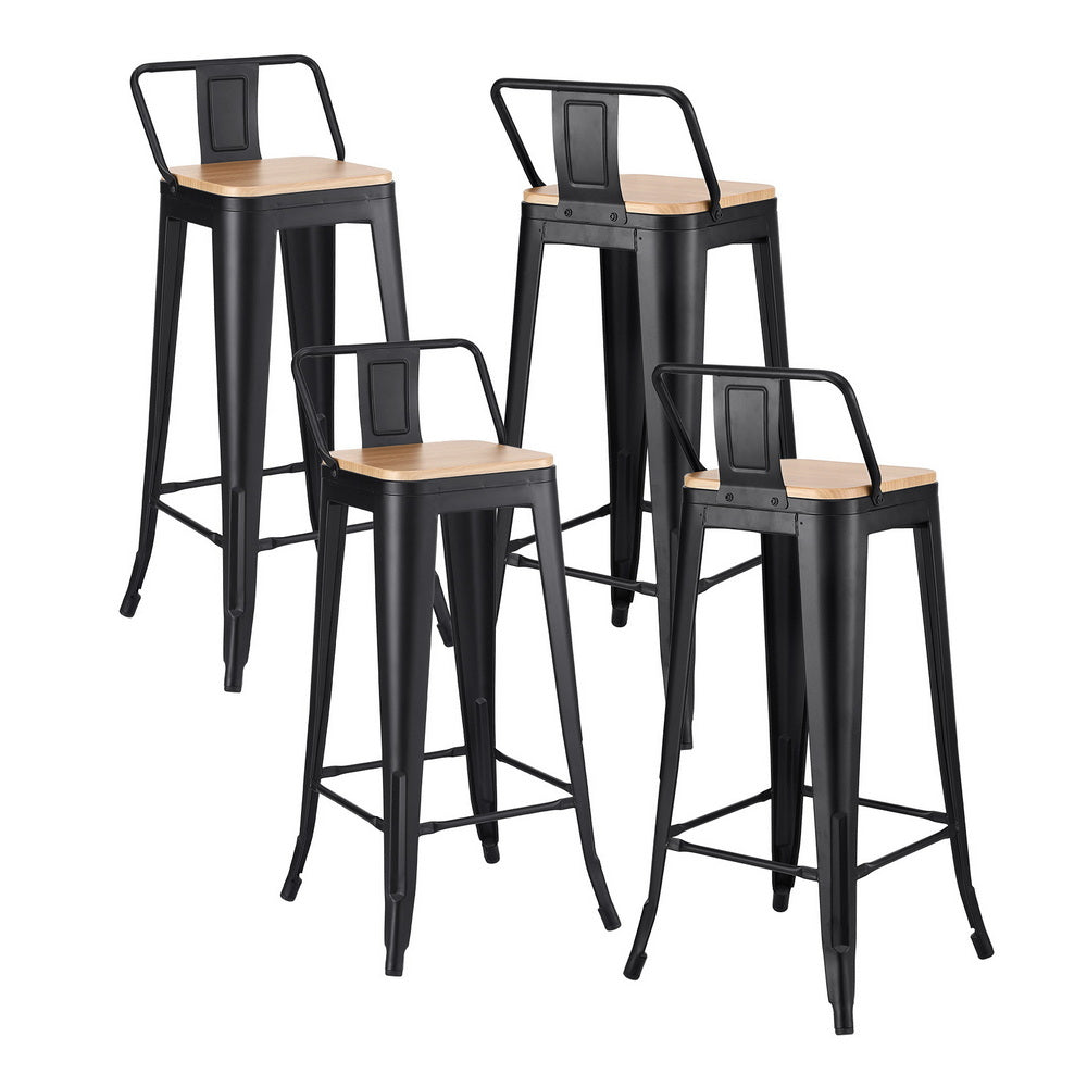 Artiss 4x Bar Stools Kitchen Counter High Chair Dining Stackable Metal Black-0