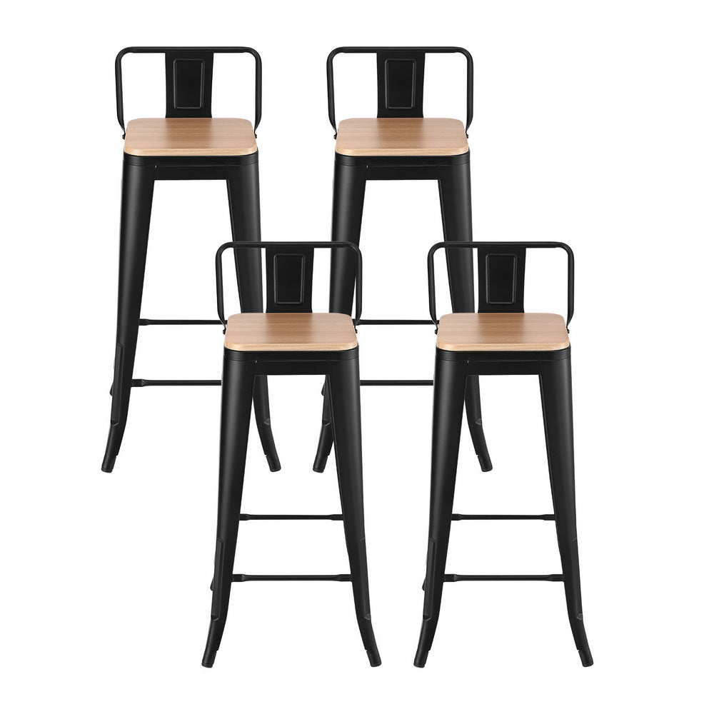 Artiss 4x Bar Stools Kitchen Counter High Chair Dining Stackable Metal Black-2