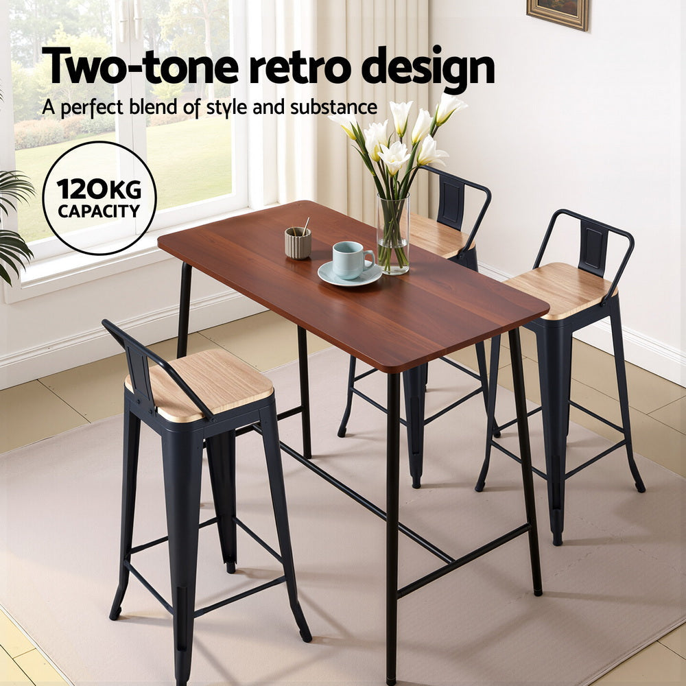 Artiss 4x Bar Stools Kitchen Counter High Chair Dining Stackable Metal Black-3