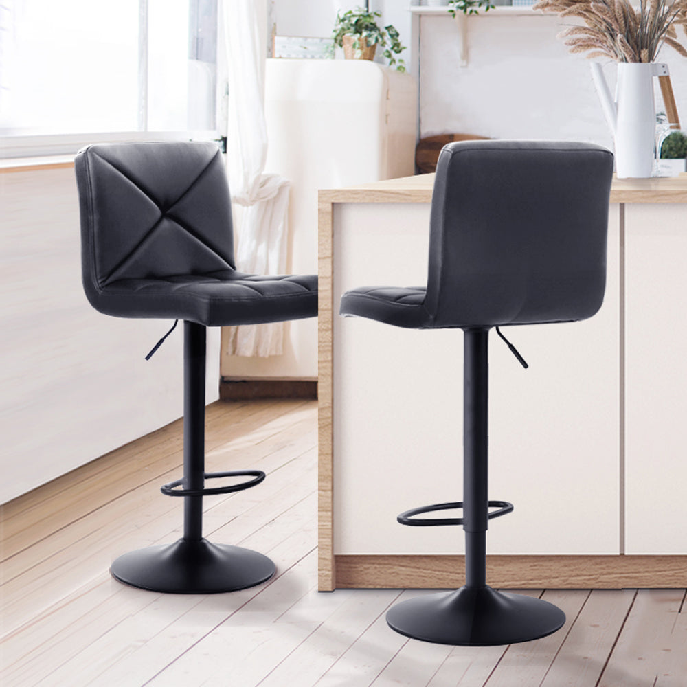 NNEDSZ Set of 2 PU Leather Gas Lift Bar Stools - Black-3