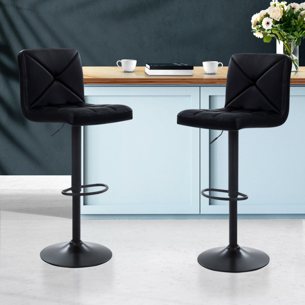 NNEDSZ Set of 2 PU Leather Gas Lift Bar Stools - Black-4