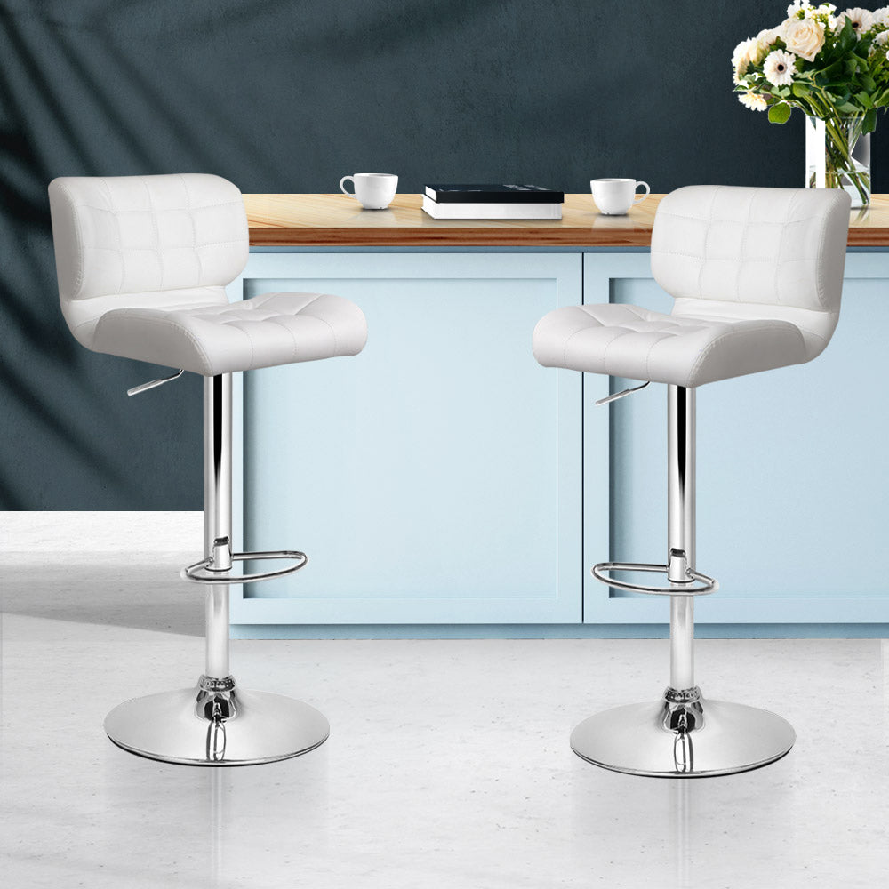 NNEDSZ Set of 2 PU Leather Gas Lift Bar Stools - White and Chrome-3