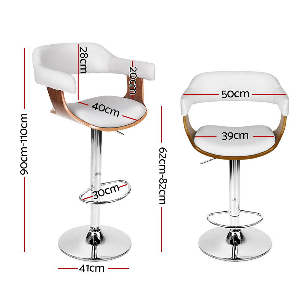 NNEDSZ 2x Artiss Bar Stools Gas Lift Leather with Armrest White-1