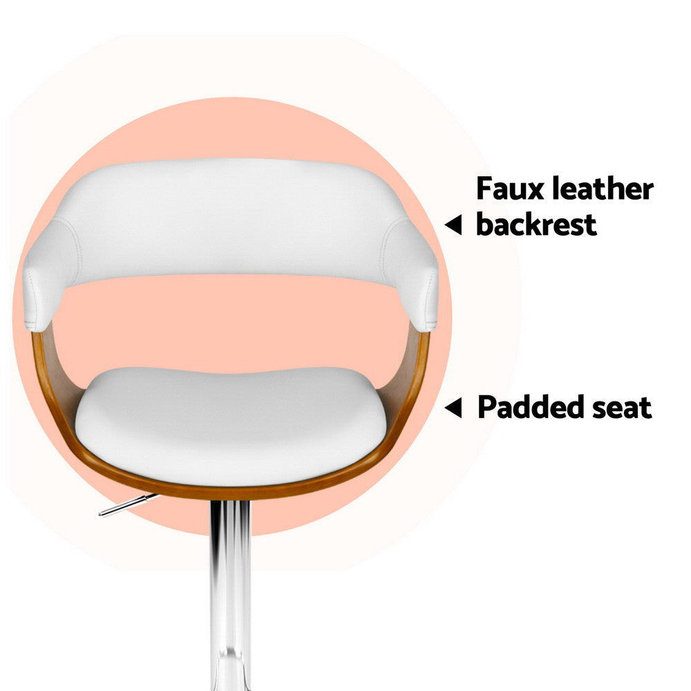 NNEDSZ 2x Artiss Bar Stools Gas Lift Leather with Armrest White-3