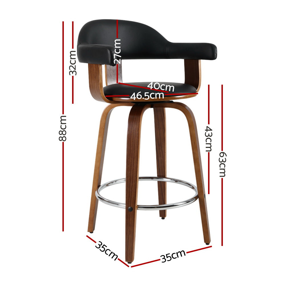 NNEDSZ Set of 2 Bar Stools PU Leather Wooden Swivel - Wood, Chrome and Black-1