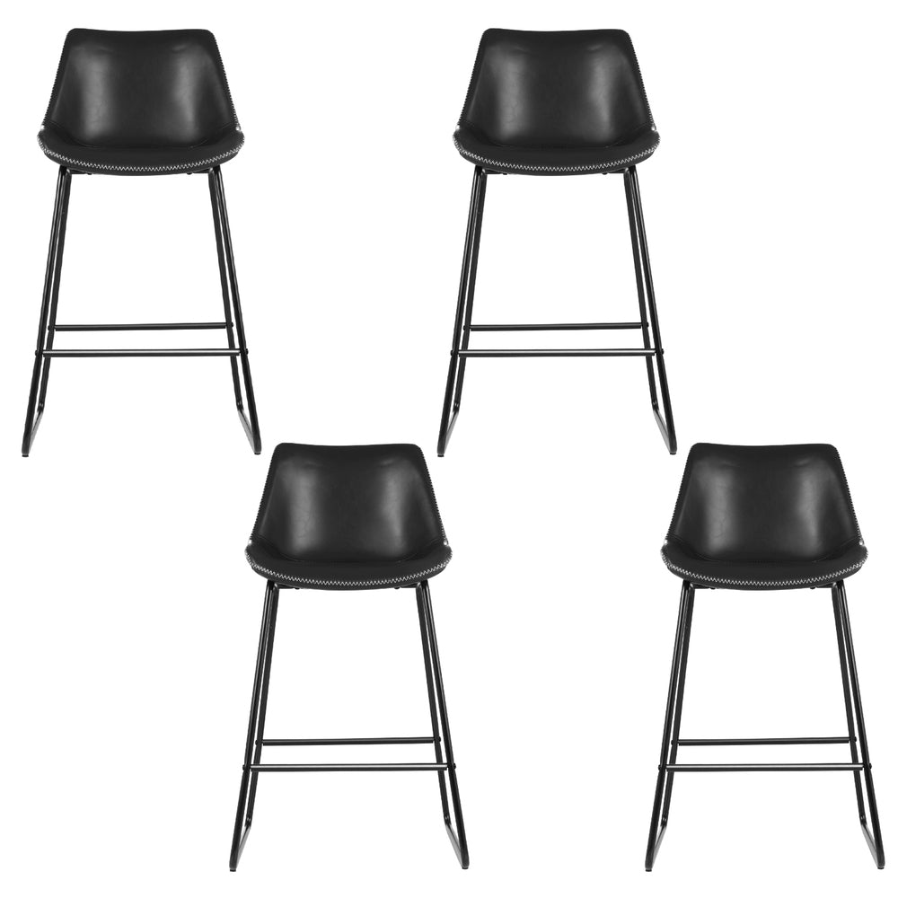 NNEDSZ Artiss 4x Bar Stools Leather Padded Metal Legs Black-2