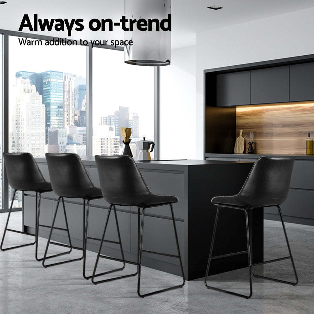 NNEDSZ Artiss 4x Bar Stools Leather Padded Metal Legs Black-3