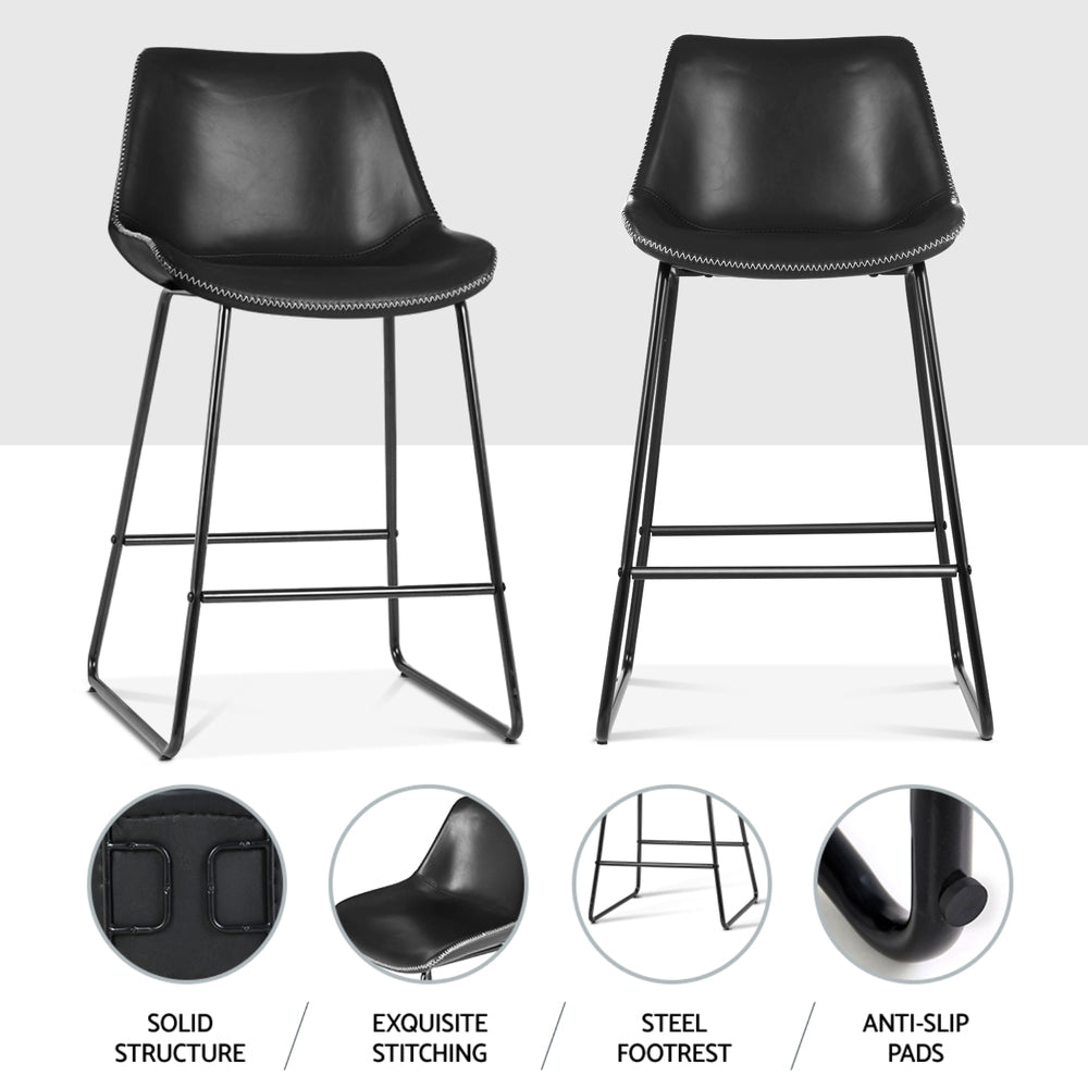 NNEDSZ Artiss 4x Bar Stools Leather Padded Metal Legs Black-4