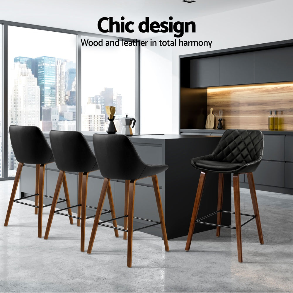NNEDSZ Artiss 4x Bar Stools PU Seat Wooden-3