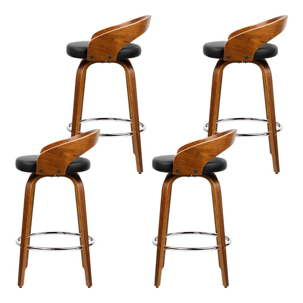 NNEDSZ Set of 4 Walnut Wood Bar Stools - Black and Brown-1
