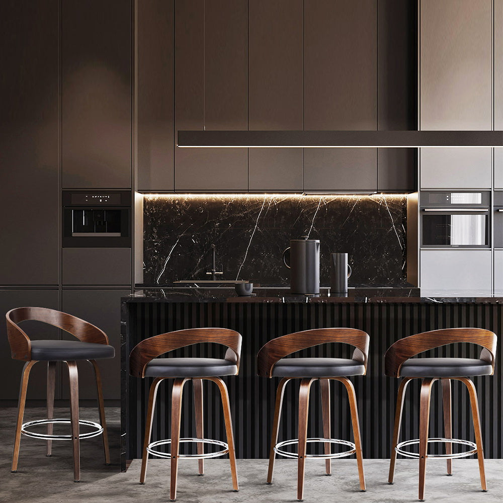 NNEDSZ Set of 4 Walnut Wood Bar Stools - Black and Brown-3