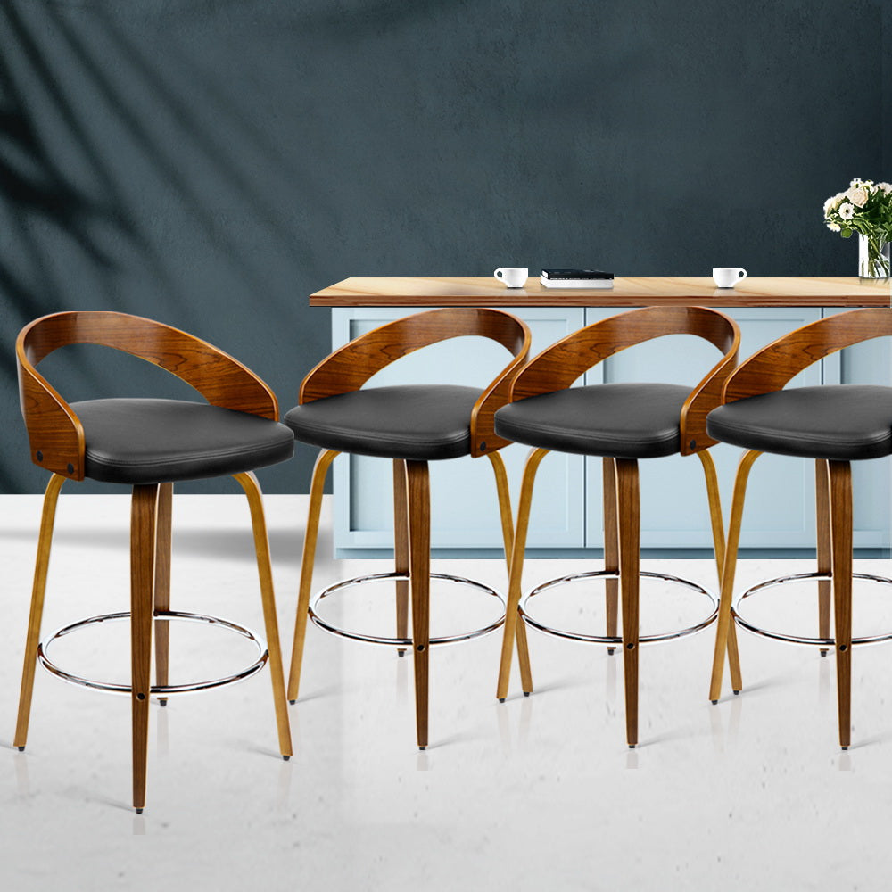 NNEDSZ Set of 4 Walnut Wood Bar Stools - Black and Brown-4