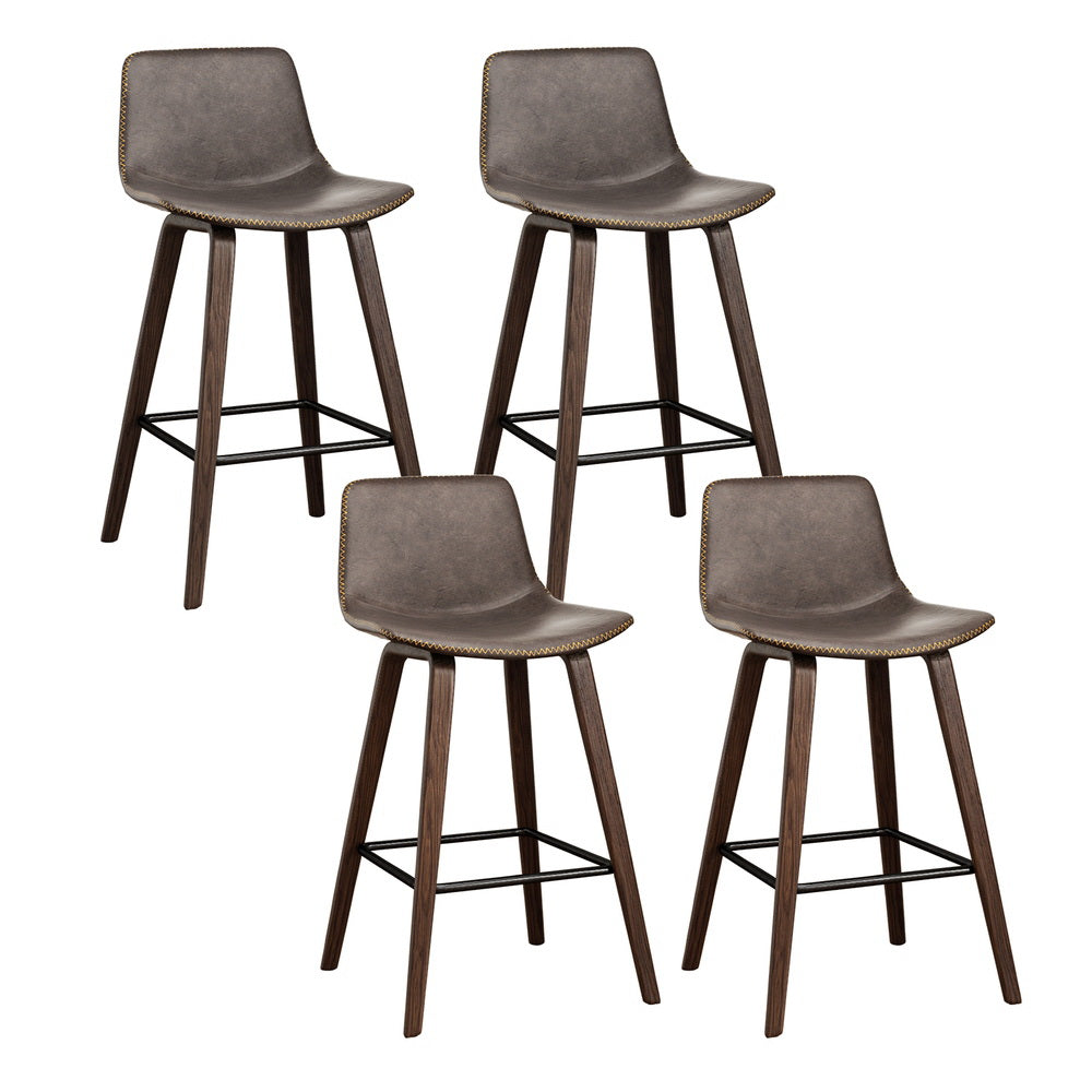 NNEDSZ Artiss 4x Bar Stools Vintage Leather Wooden-0