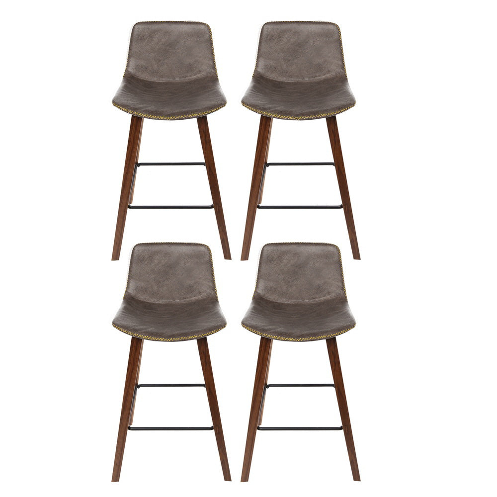 NNEDSZ Artiss 4x Bar Stools Vintage Leather Wooden-2