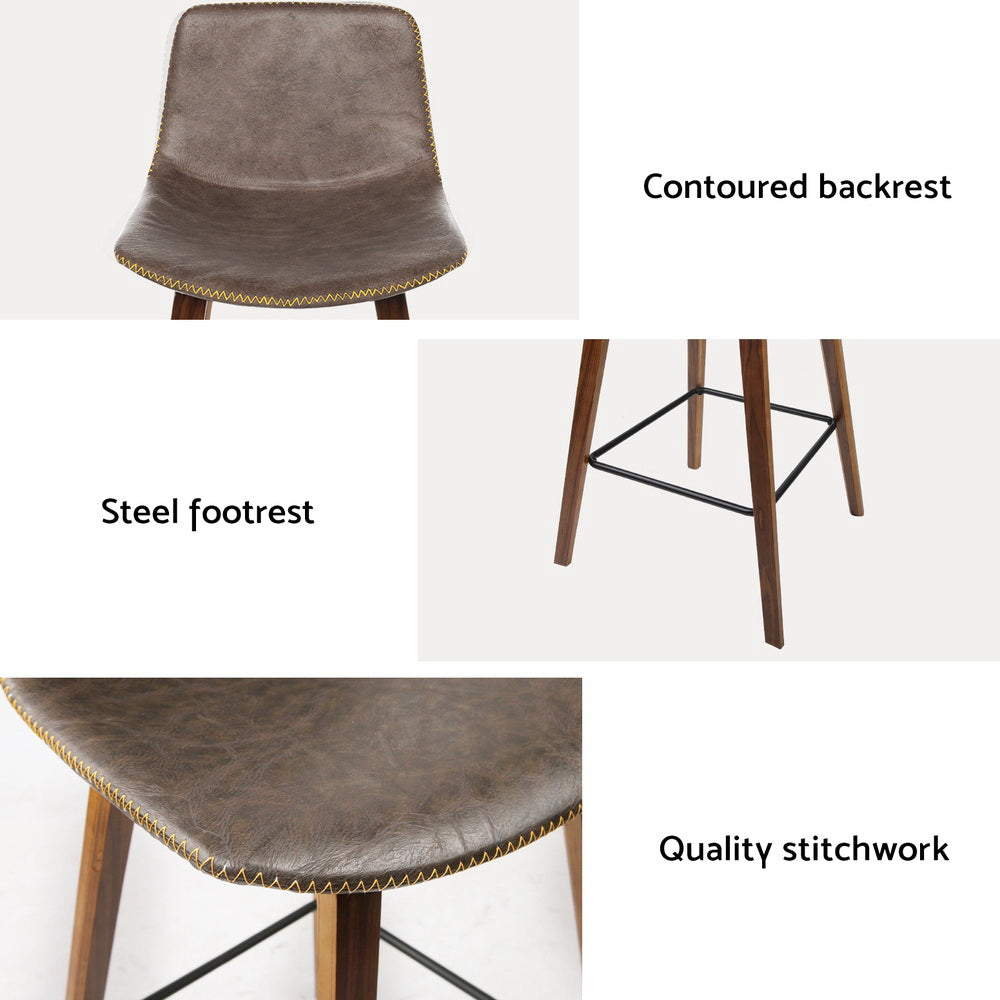 NNEDSZ Artiss 4x Bar Stools Vintage Leather Wooden-3