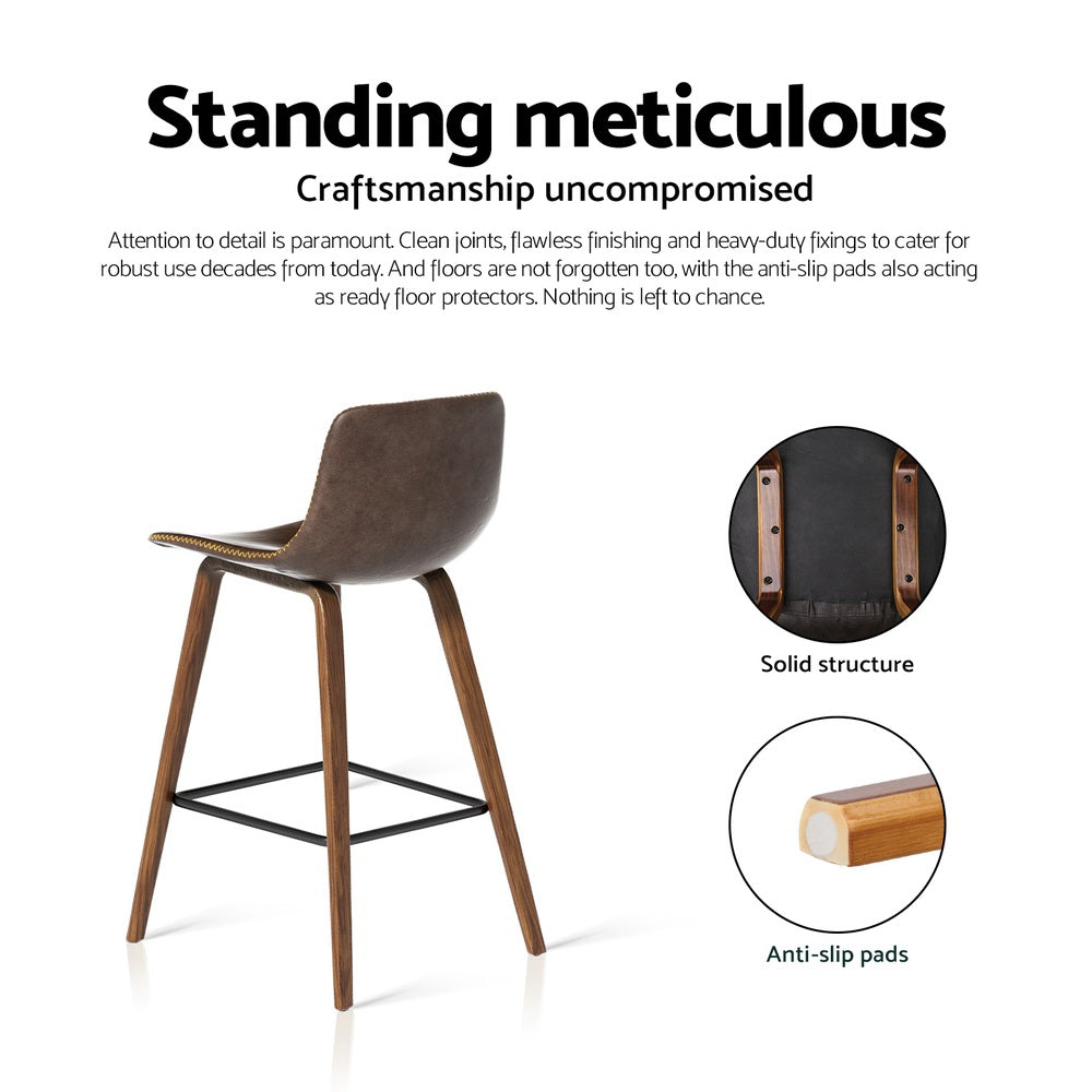 NNEDSZ Artiss 4x Bar Stools Vintage Leather Wooden-4
