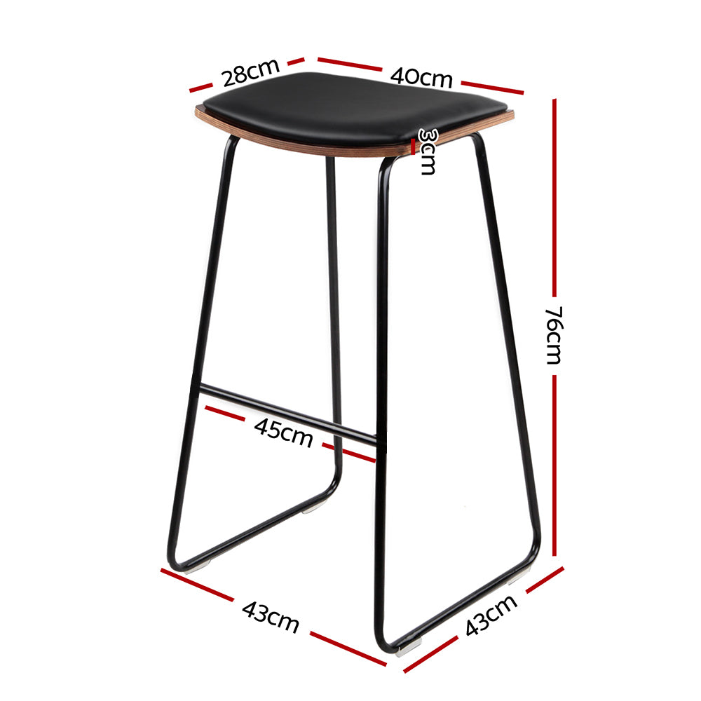 NNEDSZ Set of 2 Backless PU Leather Bar Stools - Black and Wood-1