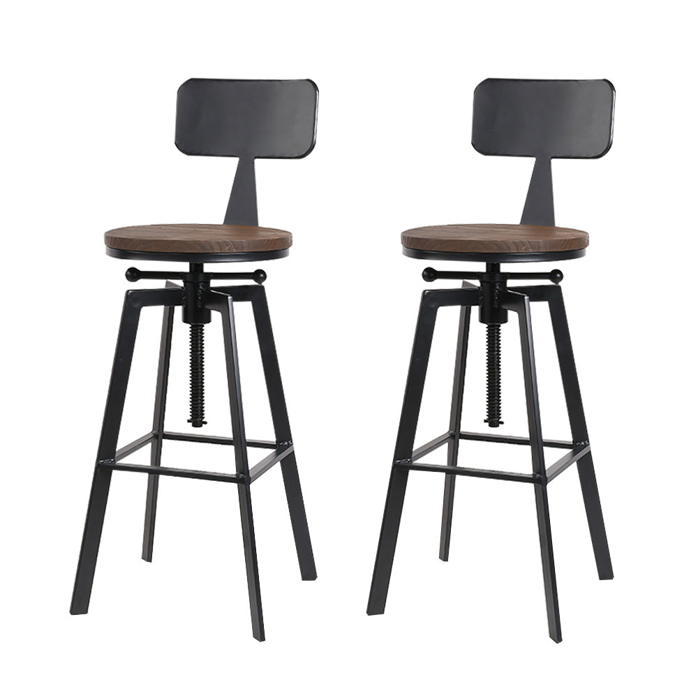 NNEDSZ Set of 2 Rustic Industrial Style Metal Bar Stool - Black and Wood-1