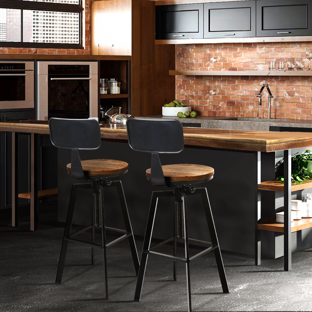 NNEDSZ Set of 2 Rustic Industrial Style Metal Bar Stool - Black and Wood-3