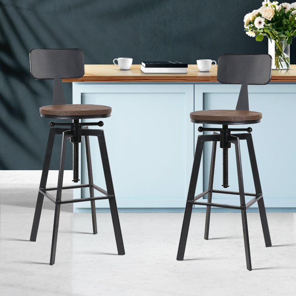 NNEDSZ Set of 2 Rustic Industrial Style Metal Bar Stool - Black and Wood-4