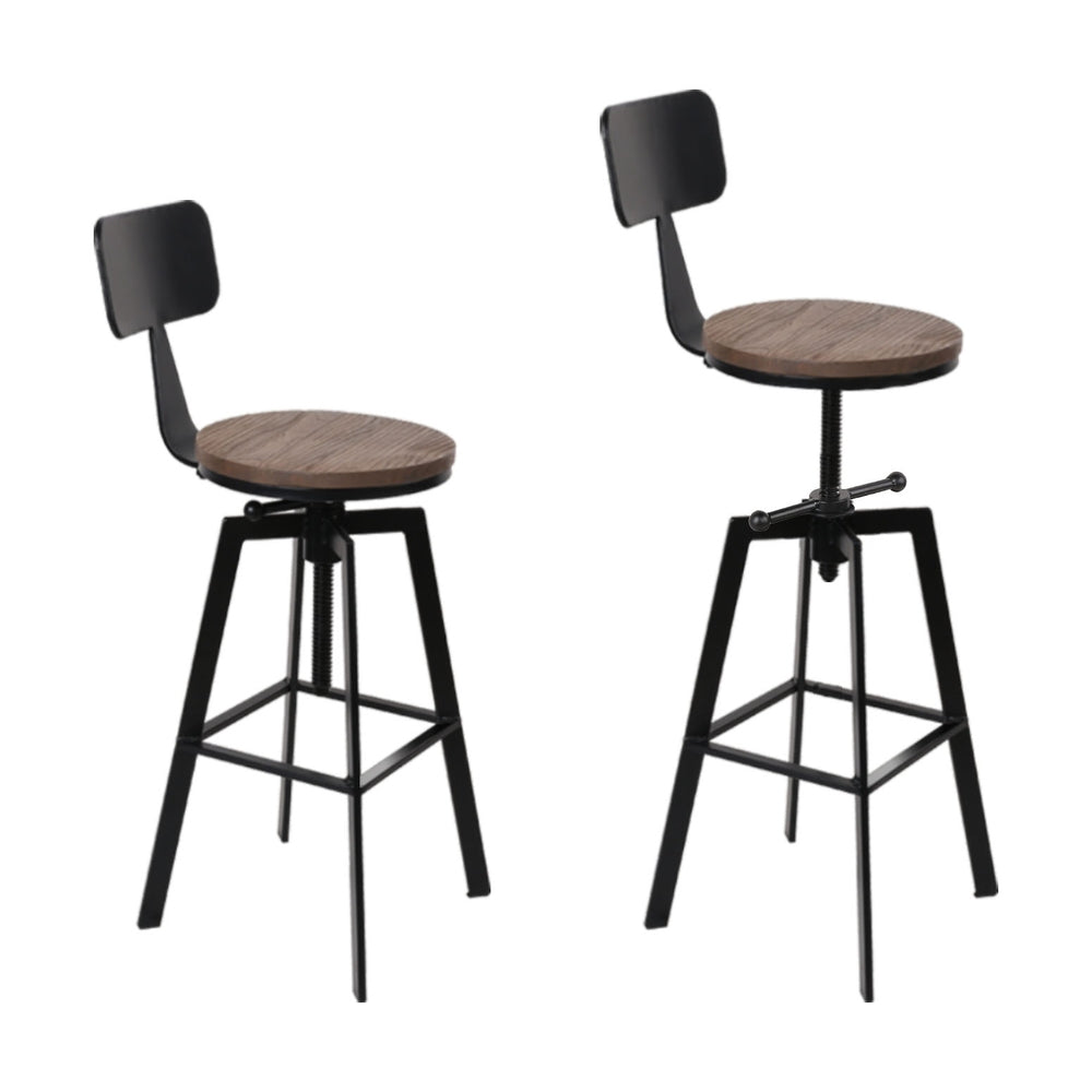 NNEDSZ Artiss 4x Bar Stools Kitchen Dining Chairs Adjustable Wood Stool w/Backrest-2