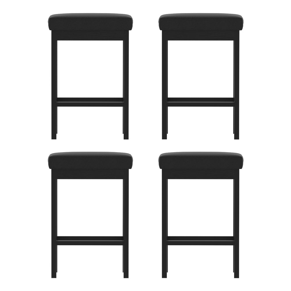 NNEDSZ A Set of 4 Artiss Metal Bar Stools PU Seat Dining Counter Chairs-2