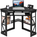 Home Office Corner Computer Desk with Keyboard Tray and Storage Shelves in Black-0
