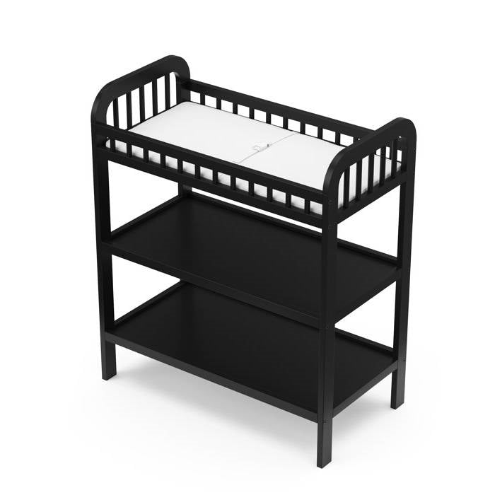 Baby Changing Table in Black Wood Finish with Safety Rail and Changing Pad-3