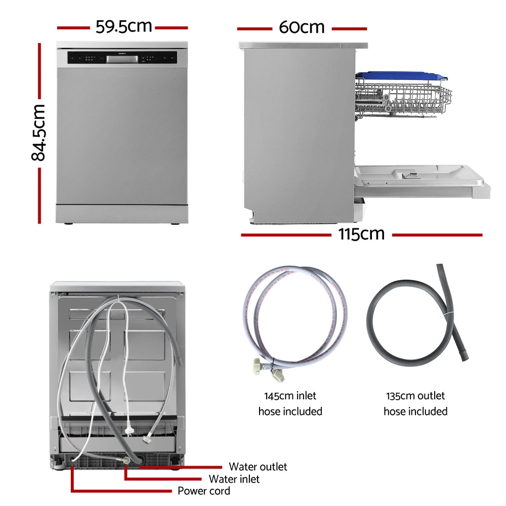 NNEDSZ Devanti 60cm 14 Place Settings Freestanding Dishwasher Silver-1